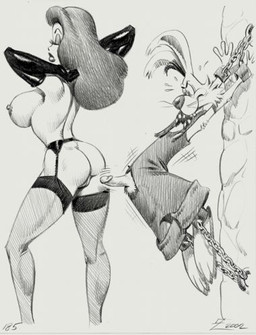anthro bound breasts butt chain chained duo female genitals hair husband_and_wife male married_couple nipples penis julius_zimmerman disney who_framed_roger_rabbit jessica_rabbit roger_rabbit human lagomorph leporid mammal rabbit 2002 low_res