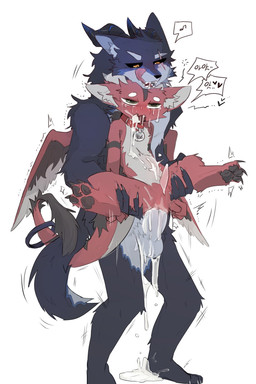 abdominal_bulge animal_genitalia animal_penis anthro balls black_pawpads black_sclera blue_body blue_fur blush bodily_fluids butt carrying_another carrying_partner collar collar_only cum cum_dripping_from_mouth cum_in_ass cum_in_mouth cum_inside cum_on_balls cum_on_belly cum_on_body cum_on_butt cum_on_chest cum_on_face cum_on_ground cum_on_leg cum_on_penis duo ejaculation emanata entwined_tails eye_scar facial_scar feet from_behind_position fur fur_markings genital_fluids genital_slit genitals heart_after_text hindpaw horn humanoid_genitalia humanoid_penis impact_lines licking licking_lips male male/male markings motion_lines multicolored_body multicolored_fur nude pawpads paws penis red_body red_fur scar sex shaking simple_background size_difference smaller_male spread_legs spreading standing standing_sex tail tail_coil text tongue tongue_out two_tone_body two_tone_fur white_background white_balls white_body white_fur white_penis wings yellow_eyes vitame83 mythology canid canine canis dragon furred_dragon furred_scalie hybrid mammal mythological_creature mythological_scalie scalie wolf hi_res korean_text