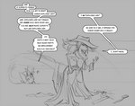 anthro breasts clothing dialogue duo female hair male simple_background species_transformation standing tail text transformation watsup broderbund carmen_sandiego_(franchise) out-of-placers carmen_sandiego mammal yinglet digital_drawing_(artwork) digital_media_(artwork) english_text monochrome