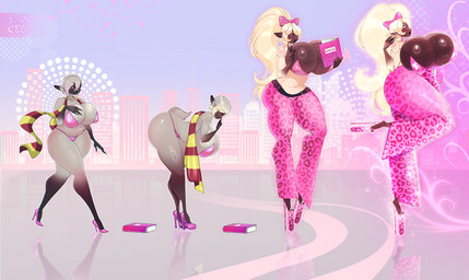 animal_print anthro big_breasts bimbofication book bottomwear bow_tie bra breasts city city_background clothing doll female footwear high_heels huge_breasts hyper hyper_breasts leopard_print leopard_print_pants panties pants pink_bottomwear pink_bow_tie pink_bra pink_clothing pink_footwear pink_high_heels pink_panties pink_pants pink_shoes pink_underwear pleasers reading reading_book reflective_floor scarf shoes tall_female underwear very_tall mertzdn ali_sharp animate_inanimate bovid caprine living_doll mammal sheep absurd_res hi_res