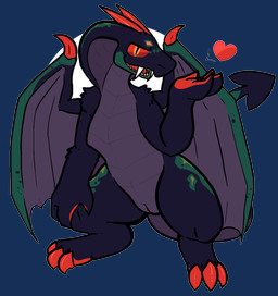 biped black_body black_fur claws fangs female feral fur genitals green_markings heart_symbol horn markings membrane_(anatomy) membranous_wings multicolored_body open_mouth pupils purple_body purple_scales raised_arm red_horn red_sclera scales simple_background snake_hood solo spade_tail tail teeth vulva wings yellow_eyes trout_(artist) mythology dragon hybrid mythological_creature mythological_scalie reptile scalie snake 2020 aliasing alpha_channel digital_media_(artwork) hi_res