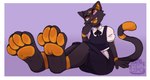 4_toes >:3c ankle_markings anthro barefoot clothing feet female foot_focus leg_markings looking_at_viewer maid_uniform markings orange_pawpads pawpads paws plantigrade sitting soles solo tail toes uniform pastelcore propy_(isopropyl7915) hi_res