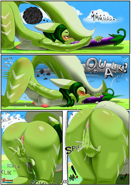 abdominal_bulge abdominal_bulge_deepthroat animal_genitalia anthro anus areola ass_up belly big_breasts black_nose black_outline blue_eyes blush bodily_fluids breasts butt claws clothing cloud cum dripping erect_nipples erection eyebrows eyelashes fingering fingers fur genital_fluids genitals grass green_body green_fur green_hair grinding hair heart_symbol herm humanoid_genitalia intersex long_hair navel nipples nude onomatopoeia open_mouth oral orgasm outline outside paws penis pink_areola pink_nipples plant precum precum_drip presenting profanity pubes raised_eyebrow rock saliva sheath sky smoke solo sound_effects spread_legs spreading steam sucking sweat sweatdrop tail teeth text thick_thighs thought_bubble tongue tongue_out tree vulva spoogiehowl patreon holt holt_(spoogiehowl) canid canine canis fox mammal absurd_res colored comic digital_media_(artwork) english_text hi_res shaded