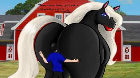 anal barn bestiality big_butt blue_eyes body_worship butt duo female feral grass huge_butt human_on_feral human_rimming_feral interspecies larger_female lipstick looking_at_another looking_back makeup male male/female male_human oral plant rimming sex size_difference sky smaller_male stinkface tail tree bigboy4025_(artist) jewel_diamond equid equine horse human mammal 16:9 2020 source_request unavailable_at_source widescreen