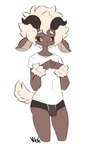 anthro black_sclera briefs brown_body brown_fur bulge clothing curved_horn femboy freckles fur hair horn male shirt simple_background solo t-shirt topwear underwear white_background white_hair wide_eyed dullvivid nel_(dullvivid) bovid caprine goat mammal satyr hi_res