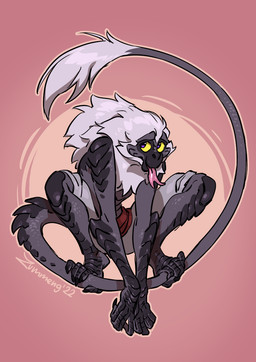 anthro blep claws feet fingers hair male prehensile_feet purple_eyes scales simple_background solo tail toe_claws toes tongue tongue_out white_hair yellow_eyes zummeng tristan_(zummeng) haplorhine hybrid mammal monkey primate 2022 digital_media_(artwork) hi_res