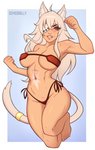 abs barefoot big_breasts bikini breasts clothing eye_patch eyewear feet female hair highleg highleg_bottomwear long_hair looking_at_viewer solo swimwear two-piece_swimsuit white_hair dimedrolly mushoku_tensei ghislaine_dedoldia animal_humanoid cat_humanoid felid felid_humanoid feline feline_humanoid humanoid mammal mammal_humanoid