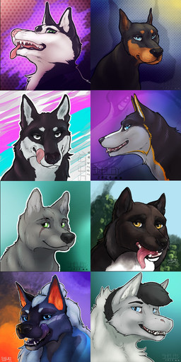 abstract_background ambiguous_feral ambiguous_gender black_body black_eyebrows black_fur black_hair black_nose blue_eyes cheek_tuft eyebrows facial_tuft fangs feral fur glistening glistening_eyes hair licking licking_lips licking_own_lips looking_at_viewer markings narrowed_eyes neck_tuft open_mouth outside pink_tongue purple_tongue short_hair side_view simple_background smile solo teeth tongue tongue_out tuft whiskers white_body white_eyes white_fur yellow_eyes yellow_markings sketchy_shelby mythology shelby_(sketchy_shelby) canid canine canis dobermann domestic_dog dragon furred_dragon furred_scalie husky mammal mythological_creature mythological_scalie nordic_sled_dog pinscher scalie spitz 1:2 hi_res multiple_images