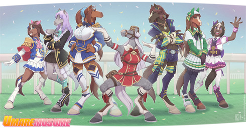 4_fingers anthro athletic athletic_anthro athletic_female brown_body brown_hair clothed clothing digitigrade female fingers grey_body grey_hair group hair hooved_fingers hooves multicolored_hair pose purple_hair smile two_tone_hair conditional_dnp loupgarou cygames uma_musume_pretty_derby daiwa_scarlet_(pretty_derby) gold_ship_(pretty_derby) mejiro_mcqueen_(pretty_derby) silence_suzuka_(pretty_derby) special_week_(pretty_derby) tokai_teio_(pretty_derby) vodka_(pretty_derby) equid equine horse mammal hi_res