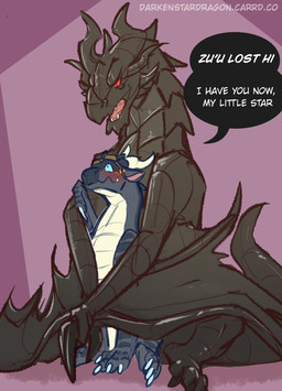 ambiguous_gender black_body black_horn black_scales black_wings blue_eyes blush claws countershade_body dialogue duo eyewear eyewear_on_head feral finger_claws goggles goggles_on_head grey_body grey_scales horn hug hugging_another looking_down looking_down_at_partner pink_tongue red_eyes romantic romantic_ambiance romantic_couple scales simple_background size_difference speech_bubble tail talking_to_another tan_body tan_scales teeth text toe_claws tongue using_wings wing_claws wing_hug wings darkenstardragon bethesda_game_studios european_mythology microsoft mythology skyrim the_elder_scrolls wings_of_fire alduin fatehunter dragon mythological_creature mythological_scalie nightwing_(wof) scalie western_dragon wyvern 2025 digital_media_(artwork) english_text hi_res lol_comments sketch translated