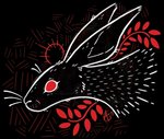 abstract_art ambiguous_gender black_background black_body black_fur feral fur red_eyes simple_background solo stylized twelvepapercranes watership_down black_rabbit_of_inle lagomorph leporid mammal rabbit 2019 black_and_red