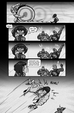 4_eyes armwear biped bodily_fluids cheering clothing crossbar_emanata detailed_background dialogue ellipsis emanata exclamation_point femboy feral fight fishnet_armwear fishnet_clothing group hair larger_humanoid larger_male legwear long_hair male male_humanoid mostly_nude_humanoid mostly_nude_male multi_eye muscular muscular_humanoid muscular_male nipples not_furry rolling size_difference smaller_humanoid smaller_male speech_bubble stockings sweat sweatdrop talking_to_another text thick_thighs cuchuflin nintendo pokemon andre_(cuchuflin) arthropod generation_1_pokemon generation_5_pokemon humanoid machamp machoke machop myriapod pokemon_(species) scolipede 2025 absurd_res comic digital_drawing_(artwork) digital_media_(artwork) english_text greyscale hi_res monochrome