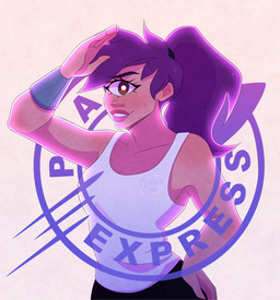 breasts female hair lipstick logo makeup not_furry purple_hair smile solo text lab-gr0wn-lambs comedy_central futurama turanga_leela cyclops humanoid absurd_res english_text hi_res