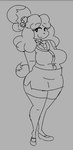 anthro bell belly big_breasts bottomwear breasts cardigan clothing dipstick_tail eyebrows eyelashes female fluffy fluffy_hair footwear grey_background hair hair_bun hands_behind_back legwear looking_aside looking_at_viewer markings miniskirt mouth_closed pencil_skirt raised_eyebrows shoes simple_background skirt slightly_chubby slightly_chubby_anthro slightly_chubby_female smile solo standing tail tail_markings thick_thighs thigh_highs three-quarter_view tied_hair topwear wide_hips snoopy_snoot animal_crossing nintendo isabelle_(animal_crossing) canid canine canis domestic_dog mammal 2024 digital_drawing_(artwork) digital_media_(artwork) full-length_portrait greyscale hi_res monochrome portrait sketch