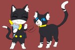 anthro belt black_body black_fur black_nose blue_eyes blue_sclera bouquet collar feral flower flower_bouquet fur kerchief male markings mask pawpads paws plant red_background simple_background solo tail tail_markings whiskers white_body white_fur yellow_collar bloowolfy persona_(series) persona_5 morgana_(persona) domestic_cat felid feline felis mammal tuxedo_cat 2022