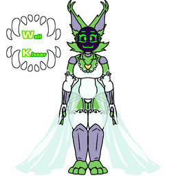 anthro bridal_lingerie clothing dress female fluffy fur green_body green_fur heart_symbol lingerie machine solo wedding_dress wallkisser cofi_(wallkisser) protogen 1:1