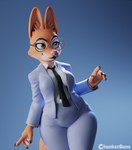 5_fingers anthro blue_background claws clothed clothing eyewear female fingers fully_clothed fur glasses gradient_background simple_background smile solo suit chunkerbuns dreamworks the_bad_guys diane_foxington canid canine fox mammal 2021 3d_(artwork) digital_media_(artwork) hi_res