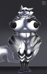 anthro big_breasts big_nipples blue_eyes blue_lips breasts female fur grey_body grey_fur huge_breasts huge_thighs lips nails nipples nude solo thick_thighs djpuppeh sergal absurd_res hi_res