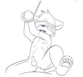 abdominal_bulge anal anal_penetration anthro bound hands_tied male nipples pawpads paws penetration pivoted_ears questionable_consent raised_leg rope solo solo_focus young young_anthro young_male minishadefox ruke_(minishadefox) canid canine canis domestic_dog husky mammal nordic_sled_dog siberian_husky spitz monochrome