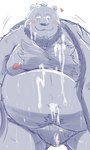 2024 3:5 anthro bear belly big_belly blush bodily_fluids bulge clothing cum cum_on_belly cum_on_body cum_on_underwear dain_4201 genital_fluids hi_res kemono male mammal moobs nipples overweight overweight_male solo underwear