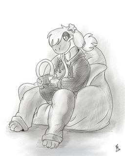 alternate_species anthro barefoot clothed clothed_male clothing controller feet game_controller hair hoodie long_tongue male solo tail tongue tongue_out topwear flinters mario_bros nintendo pause_(kztxl7) yoshi 2026 greyscale hi_res monochrome
