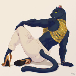 5_fingers anthro arm_markings arm_support back_muscles bare_shoulders bedroom_eyes bent_legs biped blue_body blue_ears blue_fur blue_inner_ear_fluff blue_tail blue_tuft bottomwear bracelet breasts brown_pupils butt claws closed_smile clothed clothed_anthro clothed_female clothing crop_top cute_fangs dark_body dark_claws dark_fur dark_inner_ear_fluff dark_markings dark_nose dark_spots dark_tuft ear_piercing exposure_variation eyelashes facial_markings fangs female female_anthro finger_claws fingers footwear forearm_muscles forehead_markings fully_clothed fully_clothed_anthro fully_clothed_female fur furgonomic_bottomwear furgonomic_pants furgonomics glistening glistening_clothing glistening_footwear glistening_shoes gold_(metal) gold_bracelet gold_ear_piercing gold_jewelry gold_piercing gold_shoes grey_claws grey_markings grey_nose grey_spots grey_text hand_on_floor hand_on_knee hand_on_leg hand_on_own_knee hand_on_own_leg head_markings high_heels humanoid_hands inner_ear_fluff iris jewelry knee_pulled_up leaning long_tail looking_at_viewer looking_back looking_back_at_viewer markings medium_breasts midriff mouth_closed muscular muscular_anthro muscular_female narrowed_eyes neck_markings one_fang orange_eyes pants pawpads piercing pink_inner_ear pink_pawpads plantigrade pose pupils rear_view seductive shadow shirt shoes shoulder_markings simple_background sitting sleveless_shirt smile smiling_at_viewer snaggle_tooth snout solo spots spotted_arms spotted_back spotted_body spotted_face spotted_fur spotted_markings spotted_shoulders straight_arms tail tail_clothing tank_top teeth text three-quarter_view topwear triceps tuft white_background white_bottomwear white_clothing white_pants yellow_clothing yellow_crop_top yellow_sclera yellow_shirt yellow_tank_top yellow_topwear uwuwateru goat_(movie) sony_corporation sony_pictures jett_fillmore felid leopard mammal pantherine 1:1 2026 absurd_res artist_name dated digital_drawing_(artwork) digital_media_(artwork) full-length_portrait hi_res portrait shaded