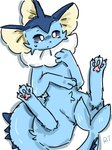 ambiguous_gender blue_body feral fin fur paws solo spread_legs spreading tail 137rt nintendo pokemon eeveelution generation_1_pokemon pokemon_(species) vaporeon 3:4