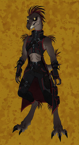 3_fingers 3_toes anthro belt black_sclera claws clothing crop_top digitigrade feet finger_claws fingerless_gloves fingers gloves handwear male midriff shirt short_tail sleeveless_clothing solo standing tail tan_body thigh_pouch toe_claws toes topwear utility_belt yellow_eyes vampiriam halo_(series) microsoft xbox_game_studios alien kig-yar ruuhtian scalie colored hi_res