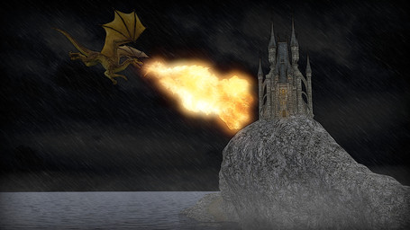 ambiguous_gender castle fantasy feral fire medieval solo tail tapering_tail incitatuseclipse mythology dragon mythological_creature mythological_scalie reptile scalie 16:9 3d_(artwork) digital_media_(artwork) hi_res widescreen