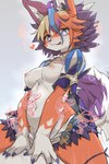 anthro biped breasts clothed clothing female fur hair kemono licking licking_lips looking_at_viewer mouth_closed multicolored_body multicolored_fur multicolored_hair navel orange_body orange_fur purple_body purple_fur skimpy solo tail tongue tongue_out tribal tribal_clothing white_body white_fur white_tail gayoku_midara cyberconnect2 drecom full_bokko_heroes jabberwock_(full_bokko_heroes) canid canine mammal 2:3 hi_res