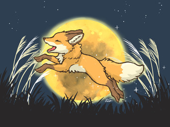 ambiguous_gender brown_body brown_fur dipstick_tail eyes_closed feet feral fur gloves_(marking) grass inner_ear_fluff leg_markings markings moon multicolored_body multicolored_fur multicolored_tail night open_mouth orange_body orange_fur outside plant sky socks_(marking) solo star starry_sky tail tail_markings teeth tongue tuft white_body white_fur fusau canid canine fox mammal red_fox true_fox 2025 hi_res signature