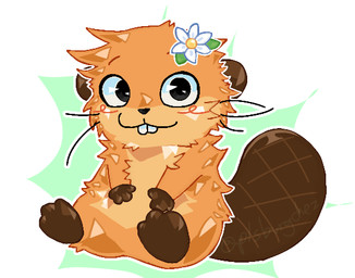 3_toes 4_fingers ambiguous_feral ambiguous_gender beaver_tail brown_ears brown_paws brown_tail buckteeth closed_smile countershade_fur countershade_torso countershading feet feral fingers flower_on_head fur mouth_closed simple_background sitting smile solo tail tan_body tan_fur teeth toes whiskers plsburgchez disney hoppers_(disney) pixar mabel_tanaka beaver mammal rodent