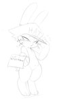 anthro blush clothing female headgear headwear heart_symbol phone_number solo text thick_thighs kekitopu meme_clothing jenny_jeungman lagomorph leporid mammal rabbit 2023 absurd_res digital_drawing_(artwork) digital_media_(artwork) english_text hi_res meme monochrome sketch