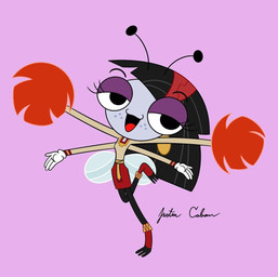 4_arms accessory antennae_(anatomy) anthro black_feet black_hair black_legs bottomwear clothing feet female footwear freckled_face freckles gloves golden_belt_buckle grey_body grey_skin hair half-closed_eyes handwear headband holding_pom_poms insect_wings multi_arm multi_limb narrowed_eyes pom_poms red_bottomwear red_clothing red_footwear red_headband red_pom_poms red_sandals red_skirt sandals shoes skirt solo tan_clothing tan_shirt tan_topwear toeless_legwear toeless_stockings topwear voice_actor_joke white_clothing white_gloves white_handwear wings justin_caban disney the_buzz_on_maggie the_emperor's_new_groove the_emperor's_new_school maggie_pesky malina_(the_emperor's_new_groove) arthropod fly_(animal) insect