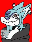 ambiguous_gender anthro clothed clothing ear_piercing hoodie open_mouth piercing red_background sharp_teeth simple_background snout solo teeth topwear 87sukiyaki unknown_species 2024 2d_animation animated dated low_res