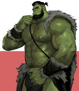abs arm_hair beard body_hair chest_hair facial_hair fangs green_body green_skin happy_trail humanoid_pointy_ears male muscular muscular_humanoid muscular_male nipples pecs pointy_ears solo teeth dopq humanoid orc hi_res