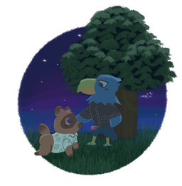 all_fours aloha_shirt anthro blue_body blue_eyes brown_body brown_fur butt chibi clothing duo erection fur genitals male male/male night outside pattern_clothing pattern_shirt pattern_topwear penis shirt slightly_chubby topwear thetirrey animal_crossing nintendo apollo_(animal_crossing) tom_nook_(animal_crossing) avian canid canine mammal raccoon_dog tanuki 2020