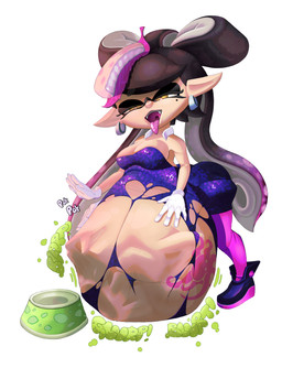 after_vore belly big_belly breasts clothing duo female female_pred gloves handwear overweight same_size_vore simple_background vore white_background yellow_eyes malachi21148 nintendo splatoon callie_(splatoon) marie_(splatoon) aquatic cephalopod humanoid inkling mollusk 2024 absurd_res hi_res cousins_(lore)