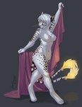 abstract_background anthro biped breasts chest_tuft digitigrade feet female fur hair hindpaw looking_back multi_tail nipples nude paws pose simple_background smile solo spots standing tail tail_tuft tuft whiskers white_body white_fur yellow_eyes angrboda felid mammal 2012