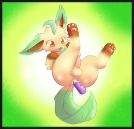 anal anal_penetration backsack balls black_border border dildo dildo_in_ass dildo_insertion feral genitals lying male object_in_ass on_back paws penetration penis sex_toy sex_toy_in_ass sex_toy_insertion solo bunhideout nintendo pokemon eeveelution generation_4_pokemon leafeon pokemon_(species) absurd_res hi_res