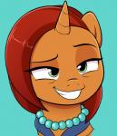 female feral grin hair horn jewelry mature_female mature_feral necklace simple_background smile solo moozua friendship_is_magic hasbro my_little_pony mythology stellar_flare_(mlp) equid equine mammal mythological_creature mythological_equine unicorn 2018 digital_media_(artwork) reaction_image