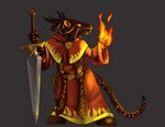 angry anthro belt black_body black_fur boots clothing cracked_skin elemental_manipulation fire fire_manipulation flaming_body flaming_eyes footwear fur glowing glowing_eyes grey_background holding_melee_weapon holding_object holding_sword holding_weapon horn lava looking_forward male melee_weapon red_body red_eyes robe runes shoes simple_background solo standing stole_(clothing) sword weapon oniontrain warhammer_(franchise) warhammer_fantasy elemental_creature lava_creature mammal mineral_fauna murid murine rat rodent skaven hi_res