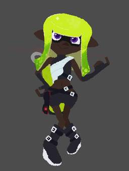 armor belt black_body black_skin boots bottomwear breastplate clothing eyewear female footwear glasses gloves green_hair hair handwear purple_eyes shoes shorts solo edith_v_ephraim nintendo splatoon aquatic cephalopod humanoid inkling mollusk