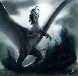 2_horns 4_fingers ambiguous_gender blue_body blue_mane blue_scales blue_tongue claws cloud detailed_background digitigrade duo featureless_crotch feral finger_claws fingers grass hair horn magic mane membrane_(anatomy) membranous_wings on_hind_legs open_mouth outside overcast plant quadruped raining roaring scales sky snout solo spread_wings standing storm tail tailbutt tapering_tail teeth tongue wet wings jadedragoness european_mythology mythology itasa_(jadedragoness) dragon mythological_creature mythological_scalie scalie western_dragon 2017 digital_media_(artwork) digital_painting_(artwork) full-length_portrait painting_(artwork) portrait signature