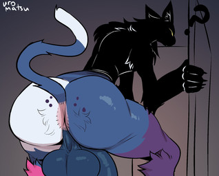 anthro anus backsack balls big_balls big_butt big_penis blue_body blue_fur butt fur genitals huge_balls huge_butt huge_penis hyper hyper_balls hyper_genitalia looking_at_viewer looking_back looking_back_at_viewer male penis rear_view solo uromatsu luca_(uromatsu) domestic_cat felid feline felis mammal werecat werecreature werefelid werefeline hi_res