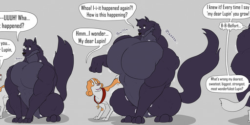 big_muscles big_pecs black_body black_fur black_pawpads body_size_growth collar duo feral fur growth huge_muscles huge_pecs larger_male long_tail male multicolored_body multicolored_fur muscle_growth muscular muscular_feral muscular_male pawpads pecs praise_kink size_difference size_transformation smaller_male tail tan_body tan_fur transformation white_body white_fur greggrth belfort_and_lupin belfort_(belfort_and_lupin) lupin_(belfort_and_lupin) bird_dog canid canine canis domestic_dog french_spaniel hunting_dog mammal spaniel wolf absurd_res hi_res long_image wide_image