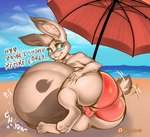 after_vore anthro balls_outline beach belly big_belly big_butt bottomwear buckteeth bulge butt clothing detailed_bulge eyewear eyewear_on_head fur genital_outline glasses glasses_on_head hand_on_leg long_ears lying male mature_male on_side sand solo swimwear tan_body tan_fur teeth umbrella vore sassylebraix ben-bun_(afraart) lagomorph leporid mammal rabbit better_version_at_source hi_res