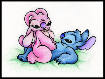 antennae_(anatomy) anthro back_markings barefoot black_border black_eyes blue_body blue_claws blue_fur blue_nose border canon_couple chest_markings claws duo feet female fur hand_on_chest head_tuft long_ears looking_aside looking_at_viewer lying male markings notched_ear nude on_back pink_body pink_fur purple_nose side_view simple_background small_tail smile straddling tail tuft white_background littletiger488 disney lilo_and_stitch angel_(lilo_and_stitch) stitch_(lilo_and_stitch) alien experiment_(lilo_and_stitch) 2007 hi_res traditional_media_(artwork)