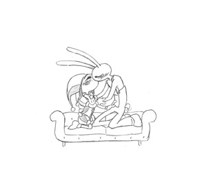 4_fingers anthro blush duo eyes_closed female fingers furniture hand_on_hip jester kiss_on_lips kissing kneeling larger_male male motion_blur motion_lines on_sofa sitting sitting_on_sofa size_difference smaller_female sofa tail tail_motion tailwag skutchi glitch_productions the_amazing_digital_circus jax_(tadc) pomni_(tadc) humanoid lagomorph leporid mammal rabbit hi_res