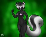 anthro anthrofied black_body black_fur breasts female fingers fluffy fluffy_tail fur genitals hair hair_over_eyes looking_at_viewer markings nipples pink_nose pussy skinny small_ears solo striped_markings striped_tail stripes tail tail_markings white_body white_fur dodgerblue dreamworks over_the_hedge stella_(over_the_hedge) mammal mephitid skunk 2015 5:4 hi_res